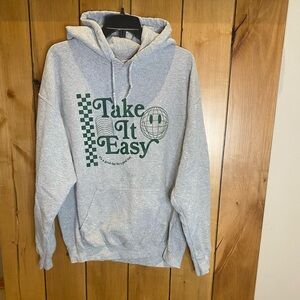 Take it Easy Gray Hoodie with Green Print